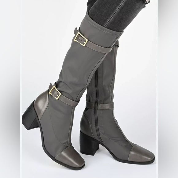 Journee Collection Gaibree Riding Knee-High Chunky Heel Gray Boots Size 11WC NIB - Picture 1 of 7